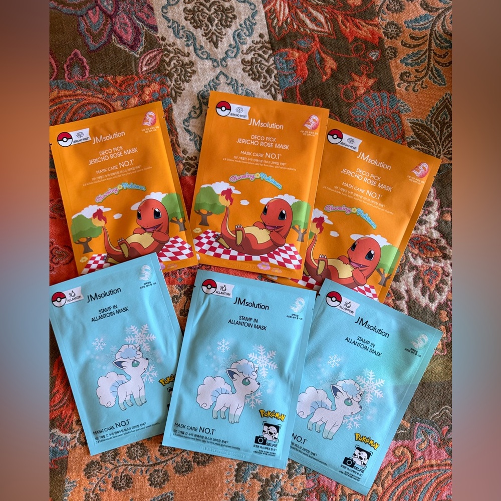 Pokémon JMSolutions Korean Skin Face Mask 6 pieces NEW bundle